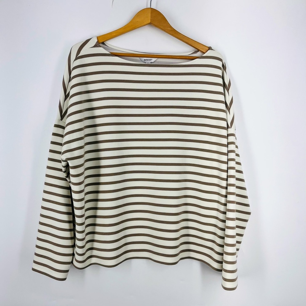Spanx Womens‎ Aire Striped Boat Neck Long Sleeve Top 2X Relaxed Fit